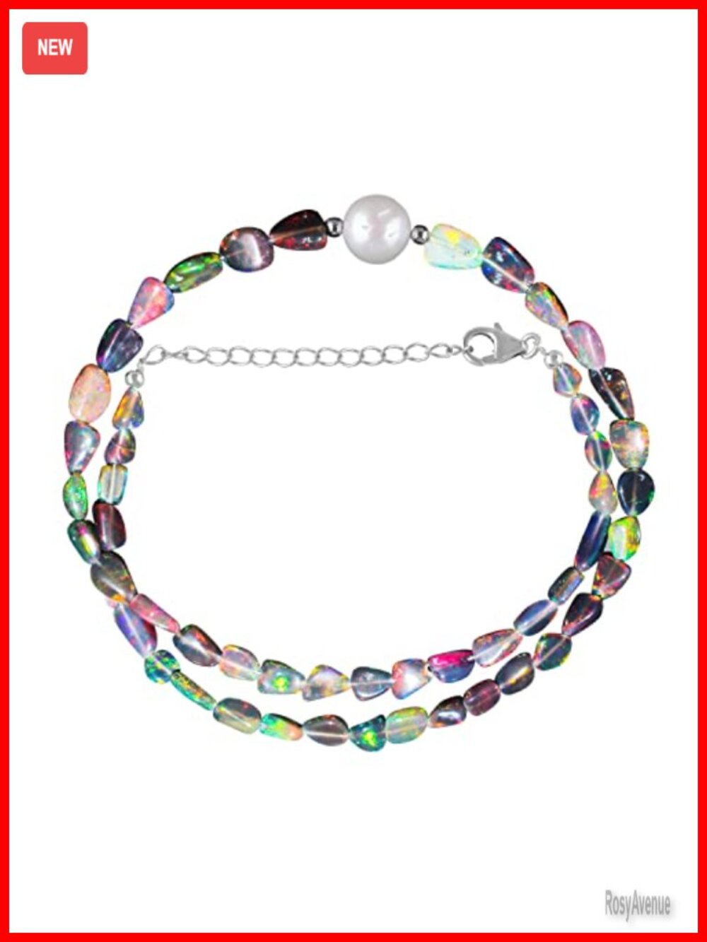 Ethiopian Black Opal Pearl Pendant Necklace 925 Sterling Silver Choker 20"